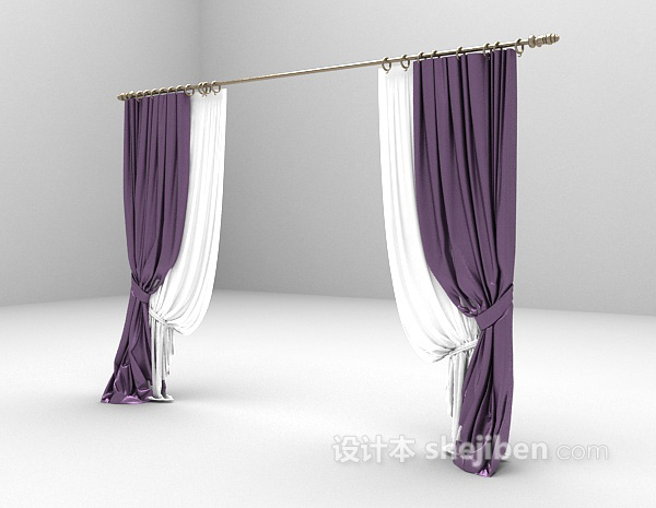 免费紫色浪漫窗帘3d模型下载