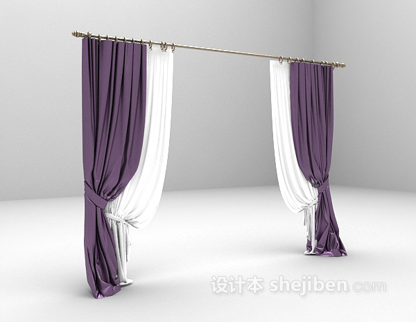 设计本紫色浪漫窗帘3d模型下载