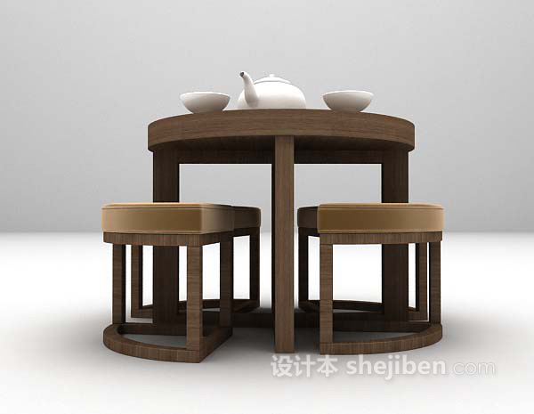 灰色桌椅组合欣赏3d模型下载