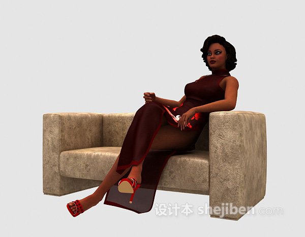 设计本性感红衣美女3d模型下载