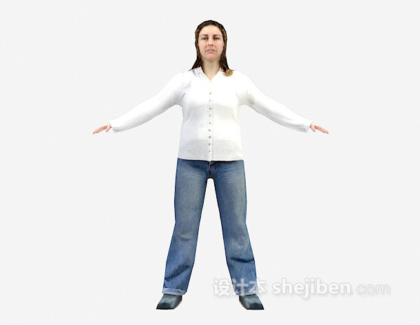白色衣服女人站姿3d模型