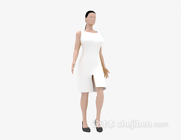 设计本白色长裙女士3d模型下载