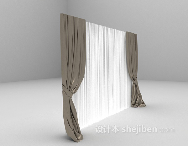 现代风格灰白配窗帘3d模型下载