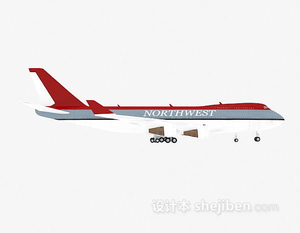 现代风格红色航空飞机3d模型下载