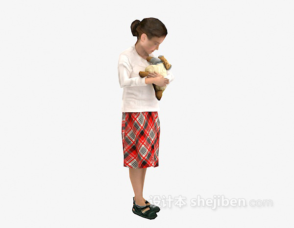 现代风格拿娃娃女人3d模型下载