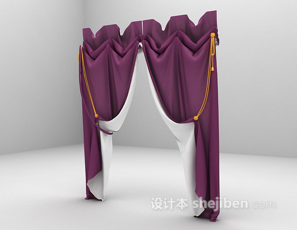 免费浪漫紫色窗帘3d模型下载