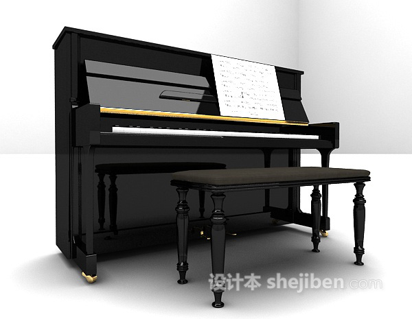 设计本黑色钢琴带乐谱3d模型下载
