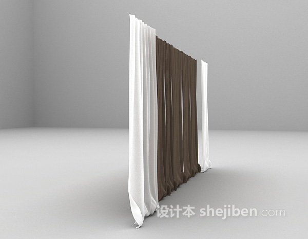 现代风格灰白相间窗帘3d模型下载