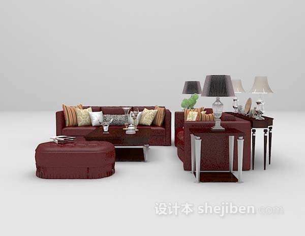 现代风格皮质沙发组合3d模型下载