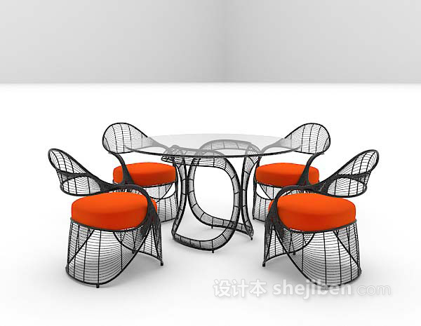 现代风格简易桌椅组合3d模型下载