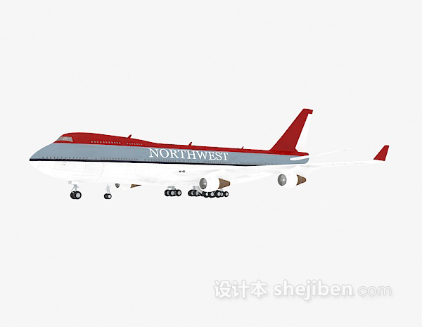 免费红色航空飞机3d模型下载