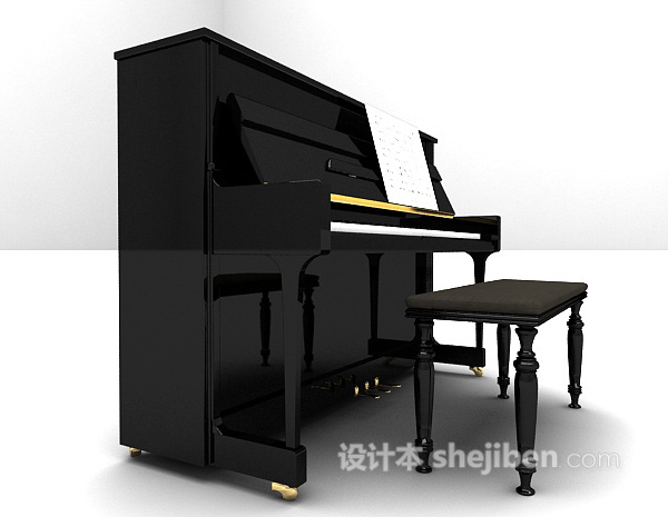 现代风格黑色钢琴带乐谱3d模型下载