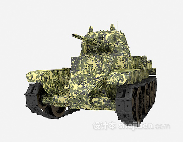 设计本军绿色坦克3d模型下载