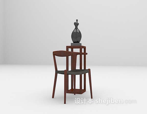 新中式单椅雕塑架3d模型下载