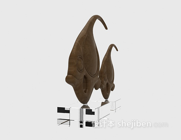 现代风格鱼的雕塑摆件3d模型下载