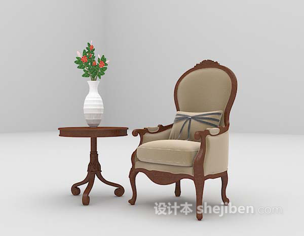 免费欧式古典风格单椅3d模型下载