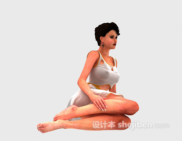 现代风格白衣性感美女3d模型下载