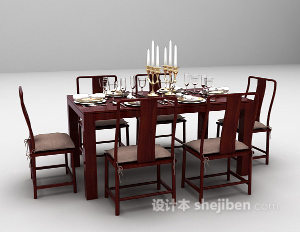 设计本红色餐桌椅组合3d模型下载