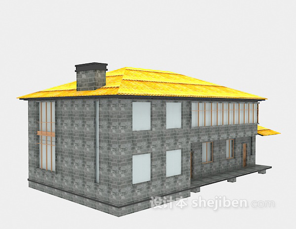 免费黄色屋顶别墅3d模型下载