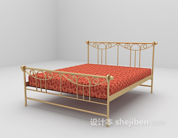 设计本红色双人床max床3d模型下载