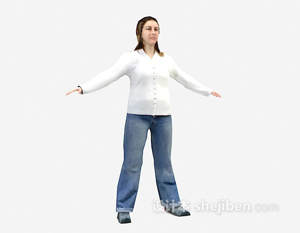 设计本白色衣服女人站姿3d模型下载