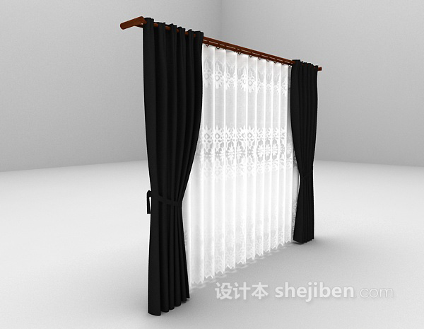 现代风格黑白配窗帘3d模型下载