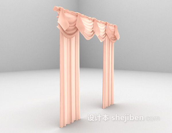 欧式风格可爱粉色儿童房窗帘3d模型下载