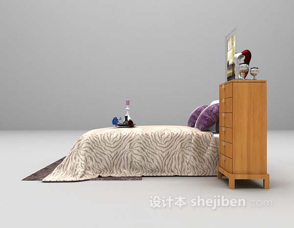 现代风格现代家庭床3d模型下载