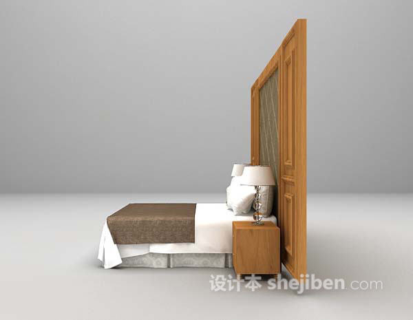 现代风格木质双人床max3d模型下载