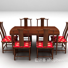 中式餐桌椅组合3d模型下载