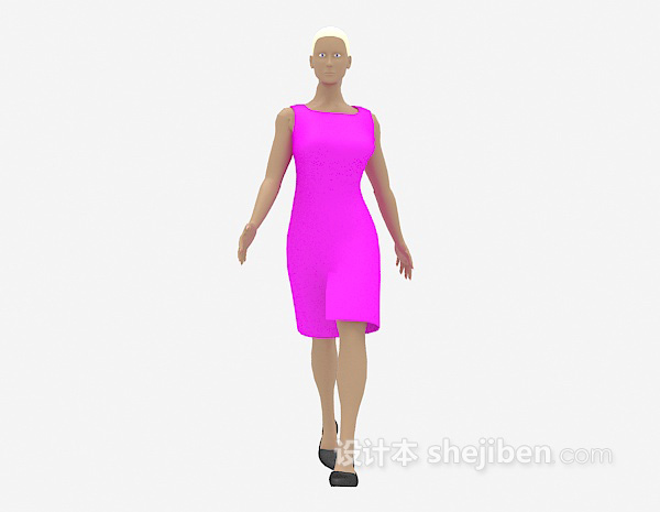 免费枚红色长裙女士3d模型下载