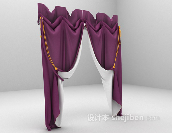 设计本浪漫紫色窗帘3d模型下载