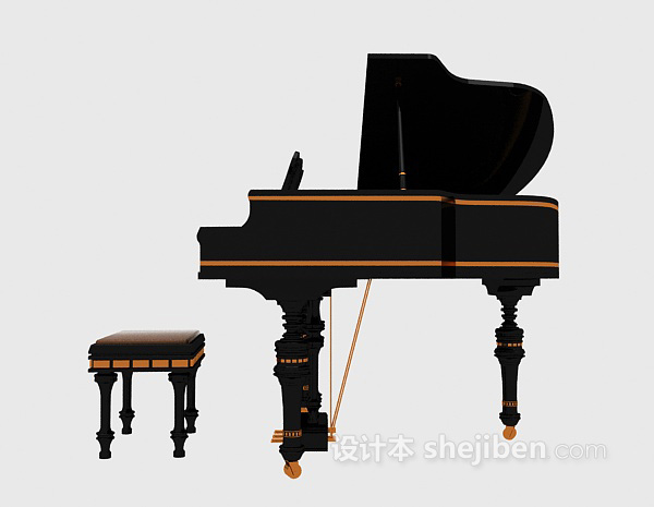 现代风格黑色古典钢琴3d模型下载