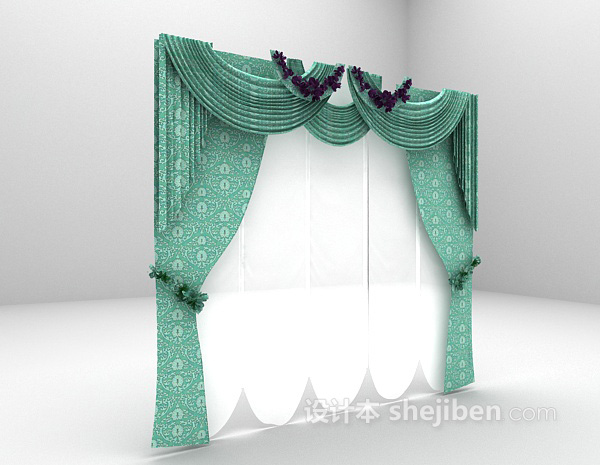 设计本绿色欧式窗帘3d模型下载