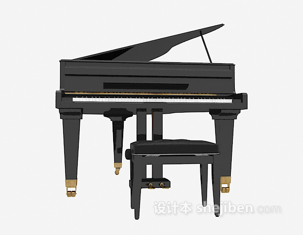 现代风格黑色三角钢琴免费3d模型下载