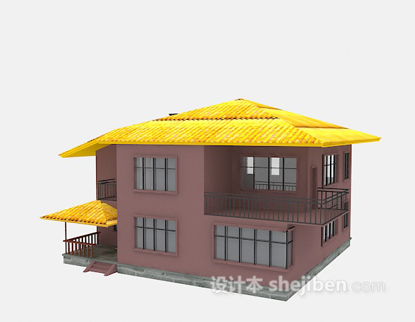 设计本黄色顶别墅3d模型下载