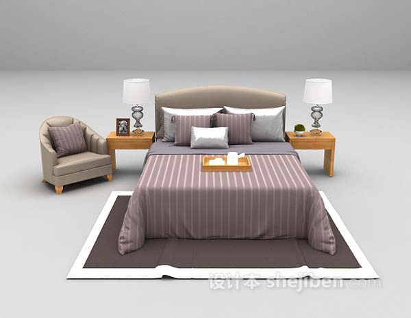 设计本白色现代床3d模型下载