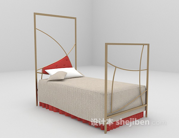 设计本单人床max床3d模型下载