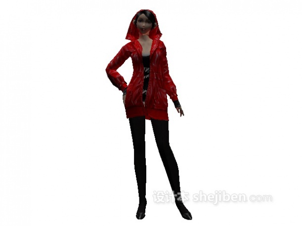 设计本红色衣服女孩3d模型下载