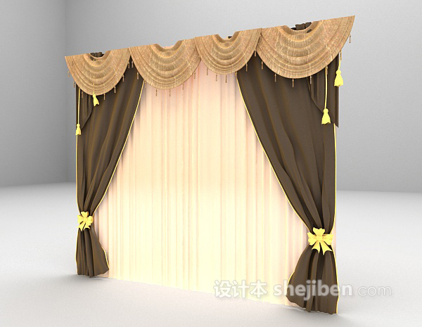 免费优雅欧式窗帘3d模型下载