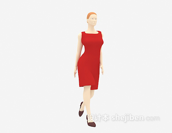 设计本红裙女士3d模型下载