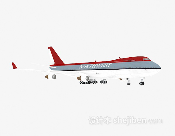 设计本红色航空飞机3d模型下载