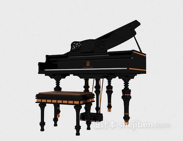 设计本黑色古典钢琴3d模型下载