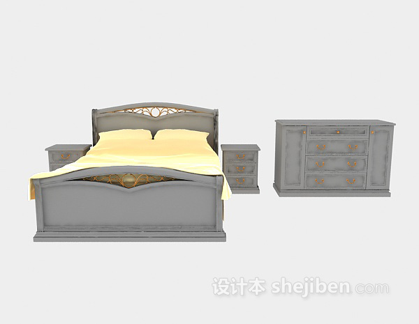 欧式风格简欧风格床3d模型下载