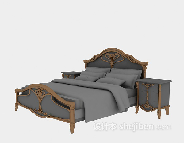 免费欧式实木床3d模型下载