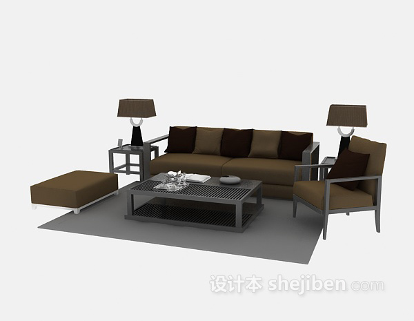 免费木质组合沙发3d模型下载