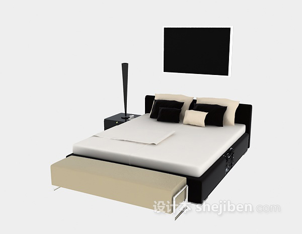 免费现代木质双人床3d模型下载