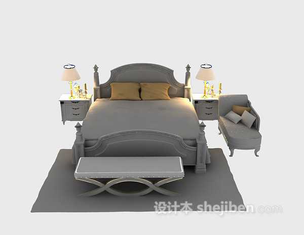 欧式风格欧式双人床3d模型下载