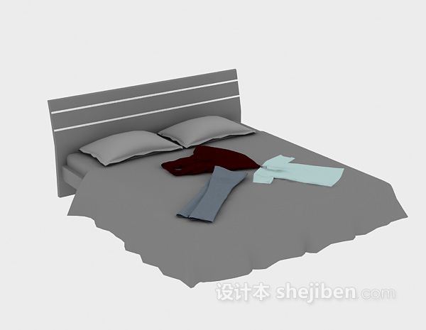 免费双人木床3d模型下载