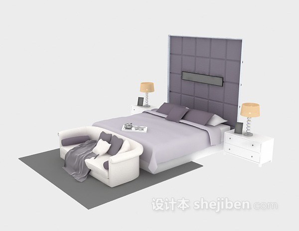 免费现代家用双人床3d模型下载